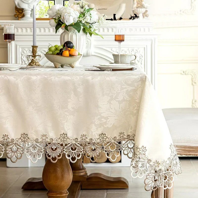 Y&D European-Style Jacquard Table Mat with Lace Edge – Elegant Coffee Table Cloth & Six-Person Dining Tablecloth, Includes Matching Table Runners for Stylish Home Decor - Image 5