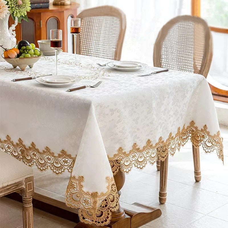 Y&D European-Style Jacquard Table Mat with Lace Edge – Elegant Coffee Table Cloth & Six-Person Dining Tablecloth, Includes Matching Table Runners for Stylish Home Decor - Image 4