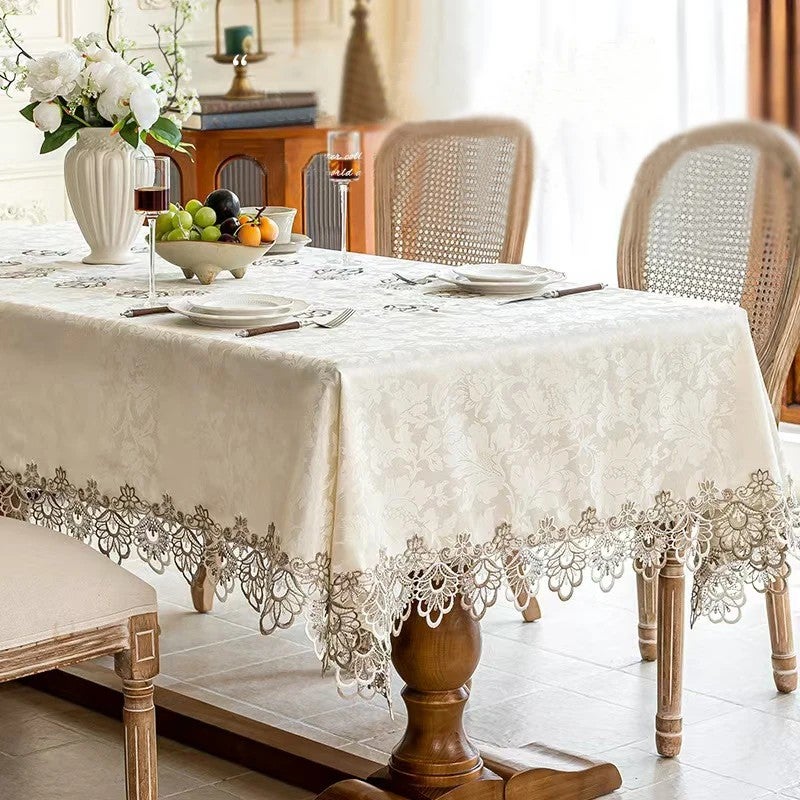 Y&D European-Style Jacquard Table Mat with Lace Edge – Elegant Coffee Table Cloth & Six-Person Dining Tablecloth, Includes Matching Table Runners for Stylish Home Decor - Image 2