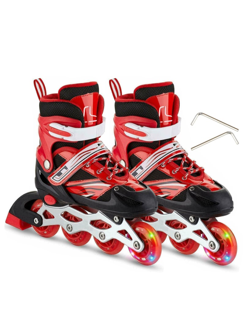 Generic - Adjustable Roller Skate Shoes LED Light Single Row 4-Wheels, Red, Size Meduim 35-38 - Image 1