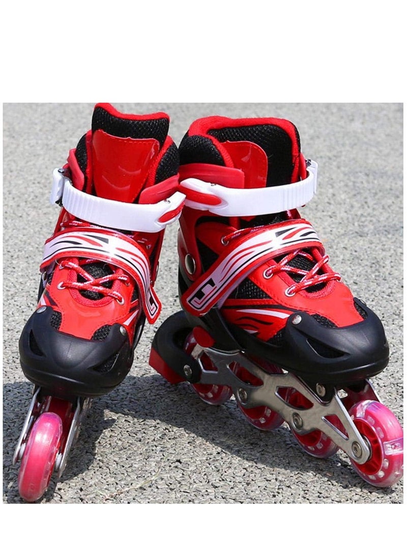 Generic - Adjustable Roller Skate Shoes LED Light Single Row 4-Wheels, Red, Size Meduim 35-38 - Image 1