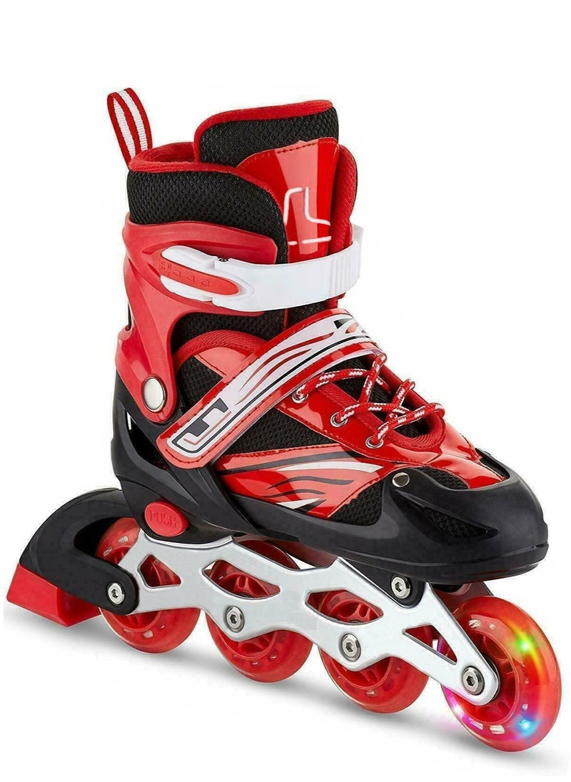 Generic - Adjustable Roller Skate Shoes LED Light Single Row 4-Wheels, Red, Size Meduim 35-38 - Image 1