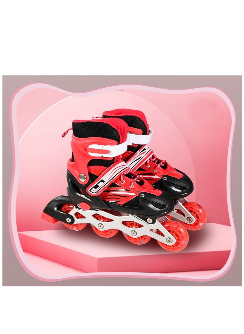 Generic - Adjustable Roller Skate Shoes LED Light Single Row 4-Wheels, Red, Size Meduim 35-38 - Image 1