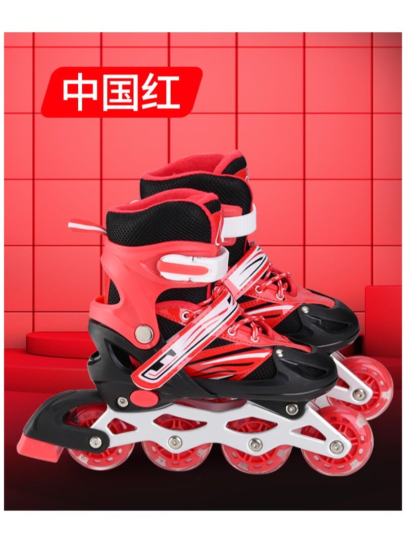 Generic - Adjustable Roller Skate Shoes LED Light Single Row 4-Wheels, Red, Size Meduim 35-38 - Image 1