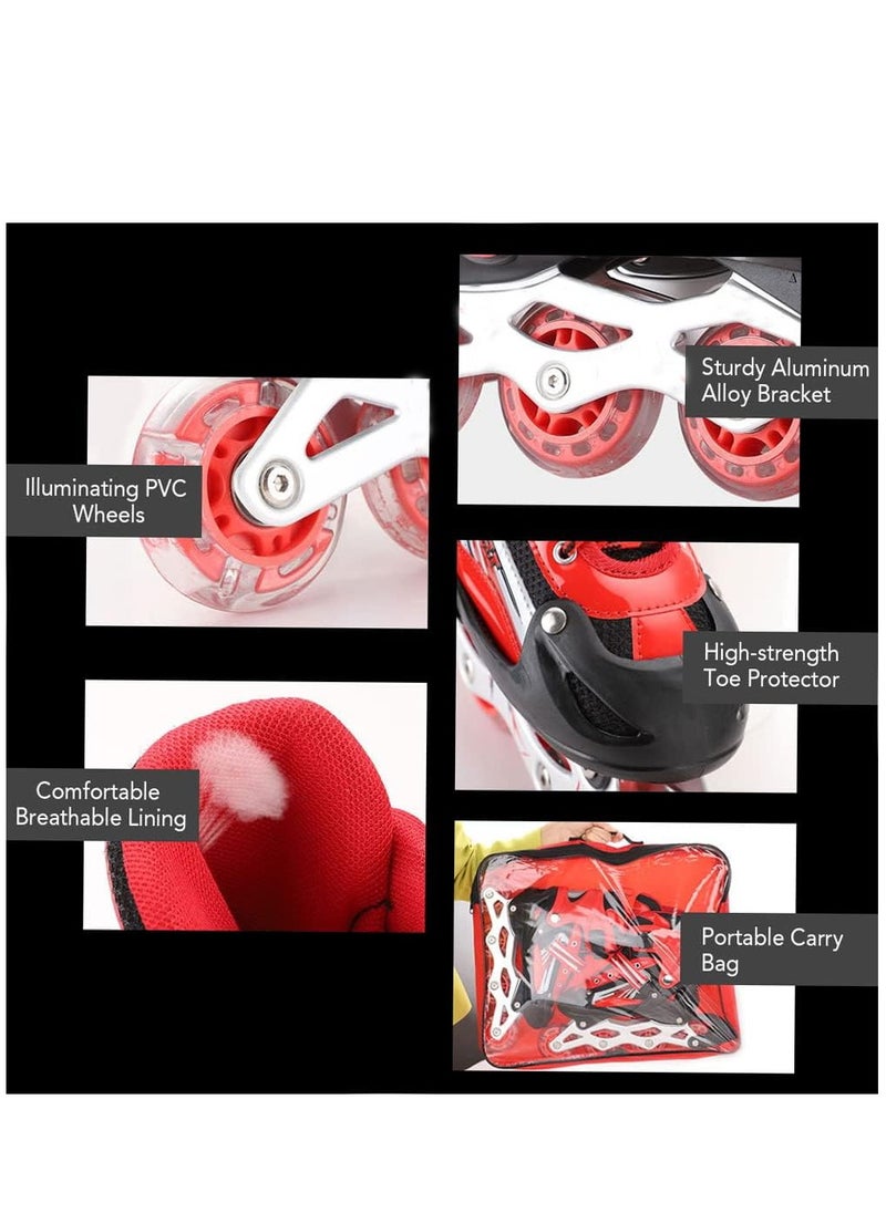 Generic - Adjustable Roller Skate Shoes LED Light Single Row 4-Wheels, Red, Size Meduim 35-38 - Image 1