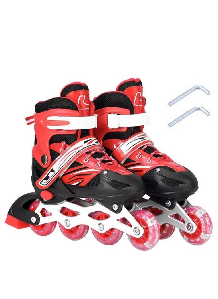 Generic - Adjustable Roller Skate Shoes LED Light Single Row 4-Wheels, Red, Size Meduim 35-38 - Image 1