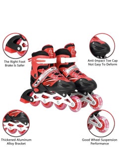Generic Adjustable Roller Skate Shoes LED Light Single Row 4-Wheels, Red, Size Meduim 35-38  - Image 2