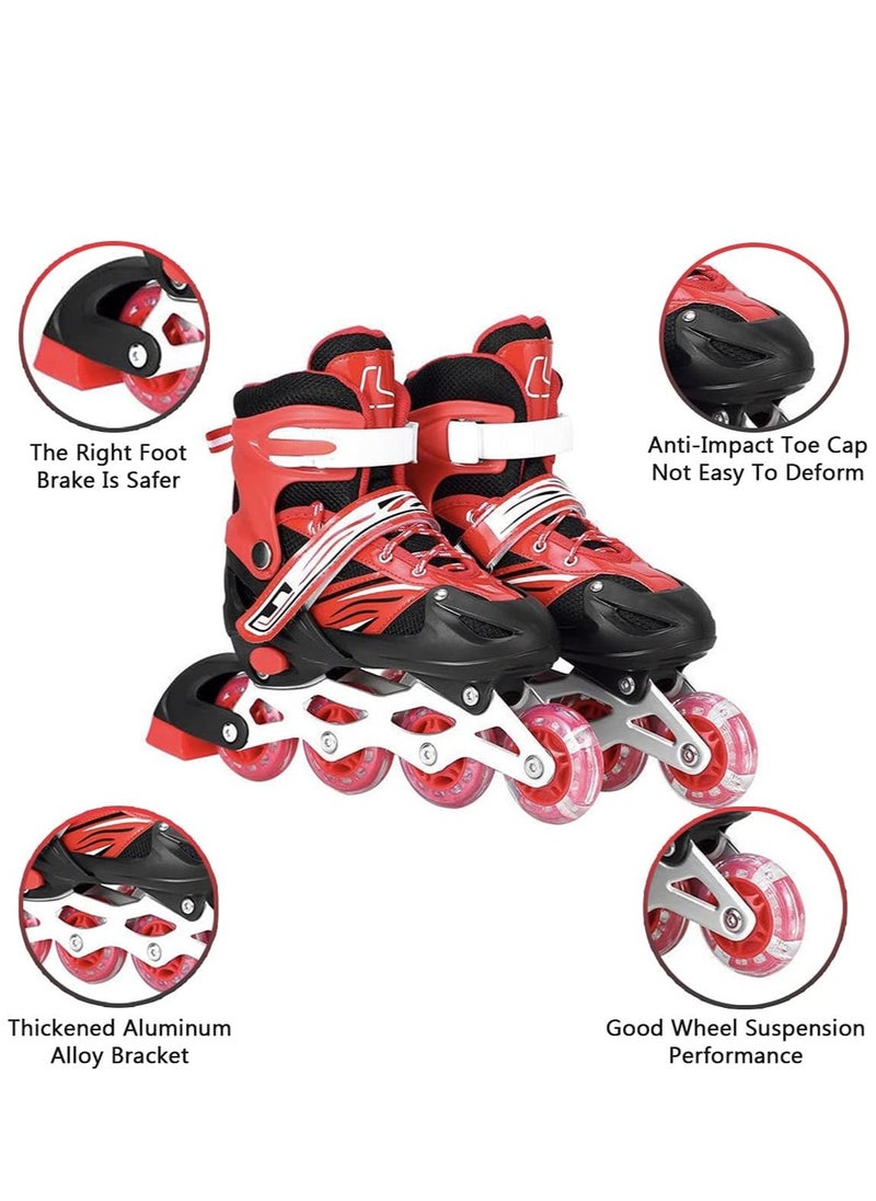 Generic - Adjustable Roller Skate Shoes LED Light Single Row 4-Wheels, Red, Size Meduim 35-38 - Image 1