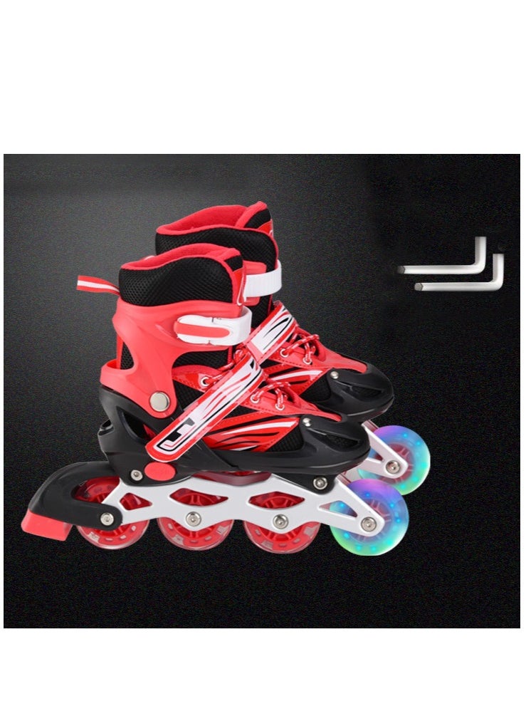 Generic - Adjustable Roller Skate Shoes LED Light Single Row 4-Wheels, Red, Size Meduim 35-38 - Image 1