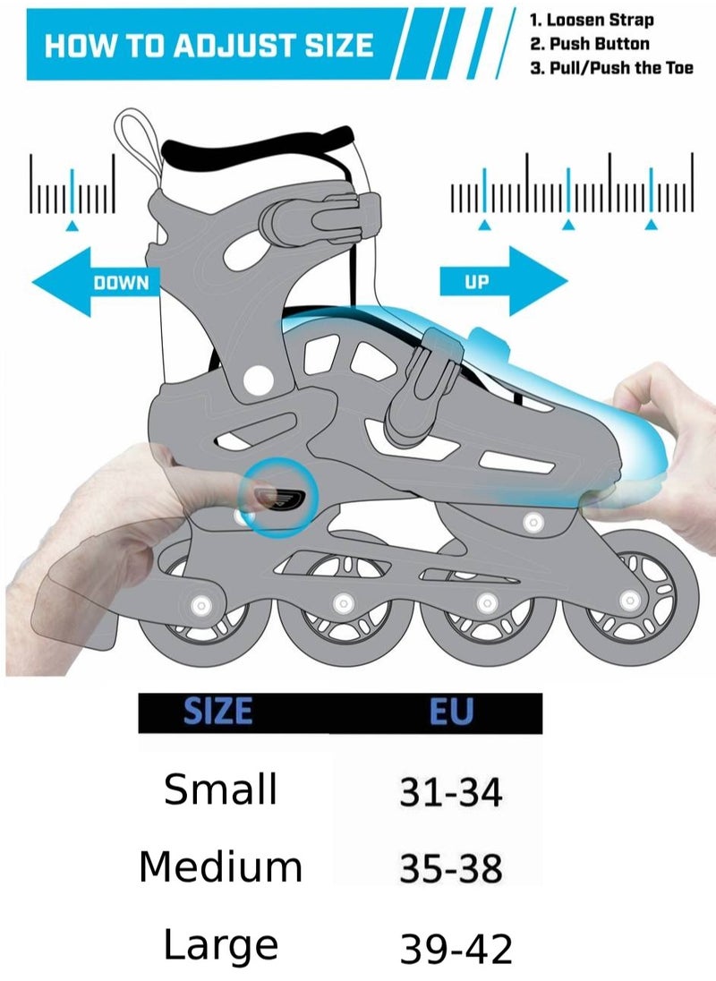 Generic - Adjustable Roller Skate Shoes LED Light Single Row 4-Wheels, Red, Size Meduim 35-38 - Image 1