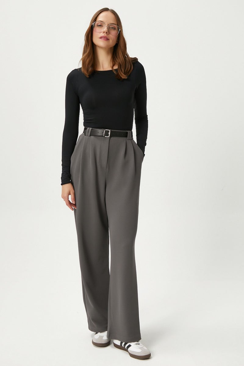 Ritnice Women's Rena Belted Lycra Anthracite Palazzo Trousers  - Image 1