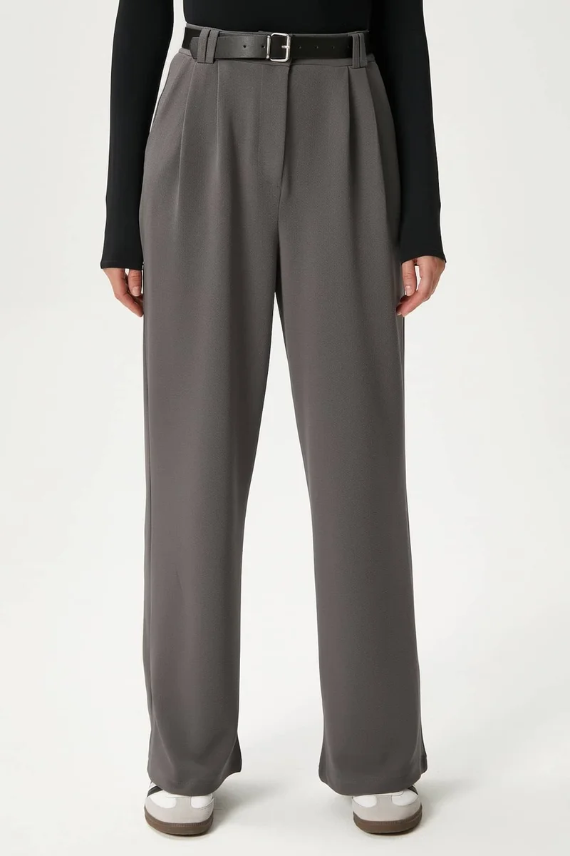 Ritnice Women's Rena Belted Lycra Anthracite Palazzo Trousers