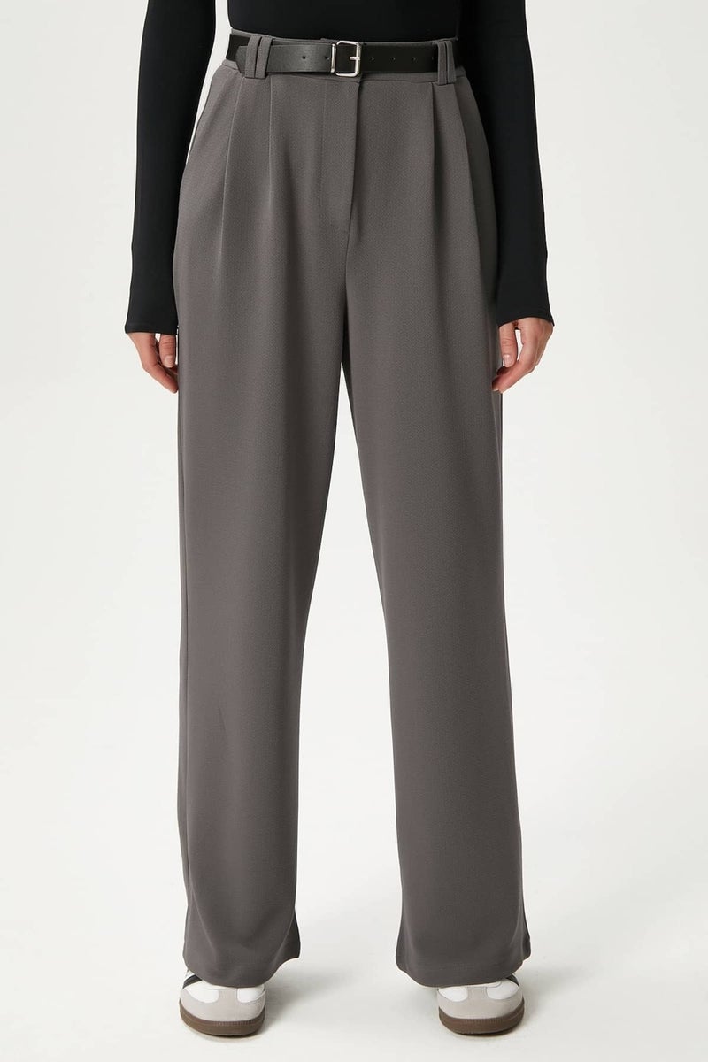 Ritnice Women's Rena Belted Lycra Anthracite Palazzo Trousers  - Image 4