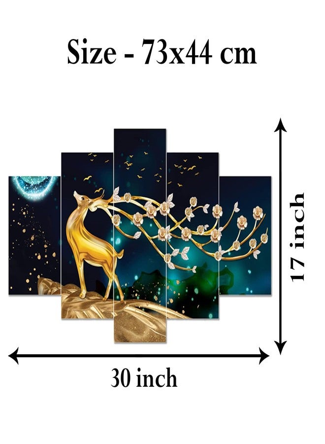 AlertEra Industries Wall Paintings | Wood Wall Art for Bedroom | Deer Printed Wall Sculpture | Painting for office | Painting for Hotels | 5 Piece Set | (17x30) | Blue - Image 4