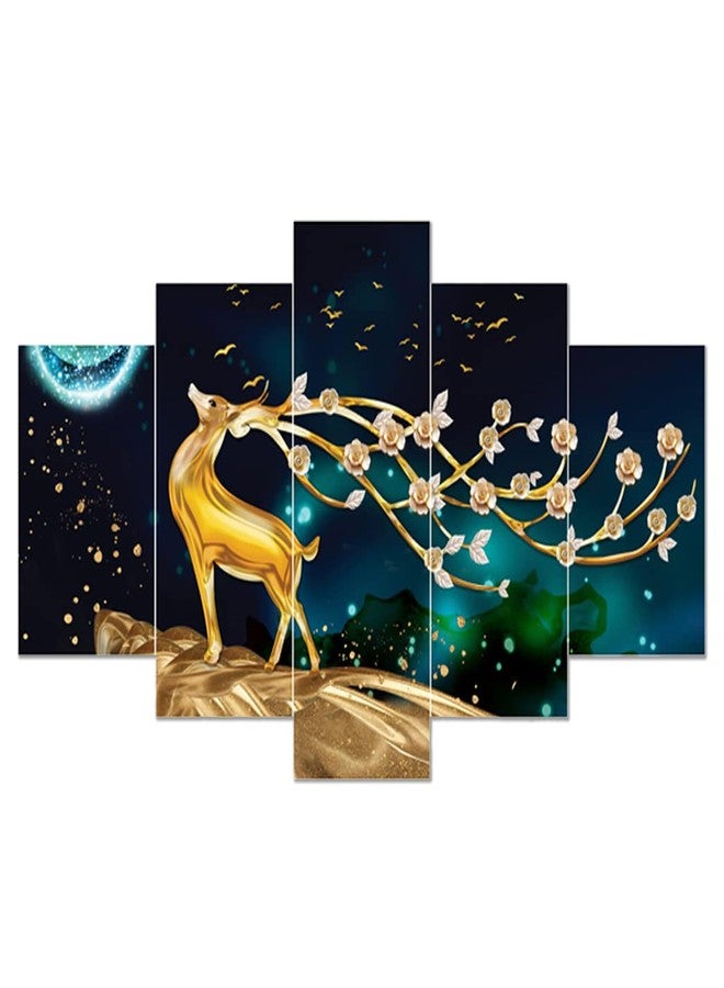 AlertEra Industries Wall Paintings | Wood Wall Art for Bedroom | Deer Printed Wall Sculpture | Painting for office | Painting for Hotels | 5 Piece Set | (17x30) | Blue - Image 2