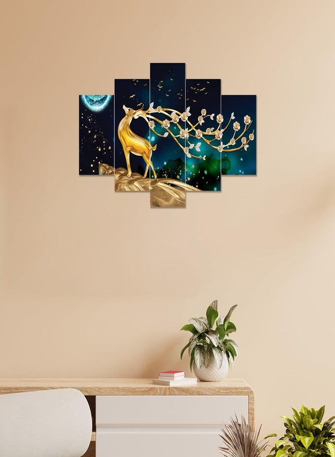 AlertEra Industries Wall Paintings | Wood Wall Art for Bedroom | Deer Printed Wall Sculpture | Painting for office | Painting for Hotels | 5 Piece Set | (17x30) | Blue - Image 5