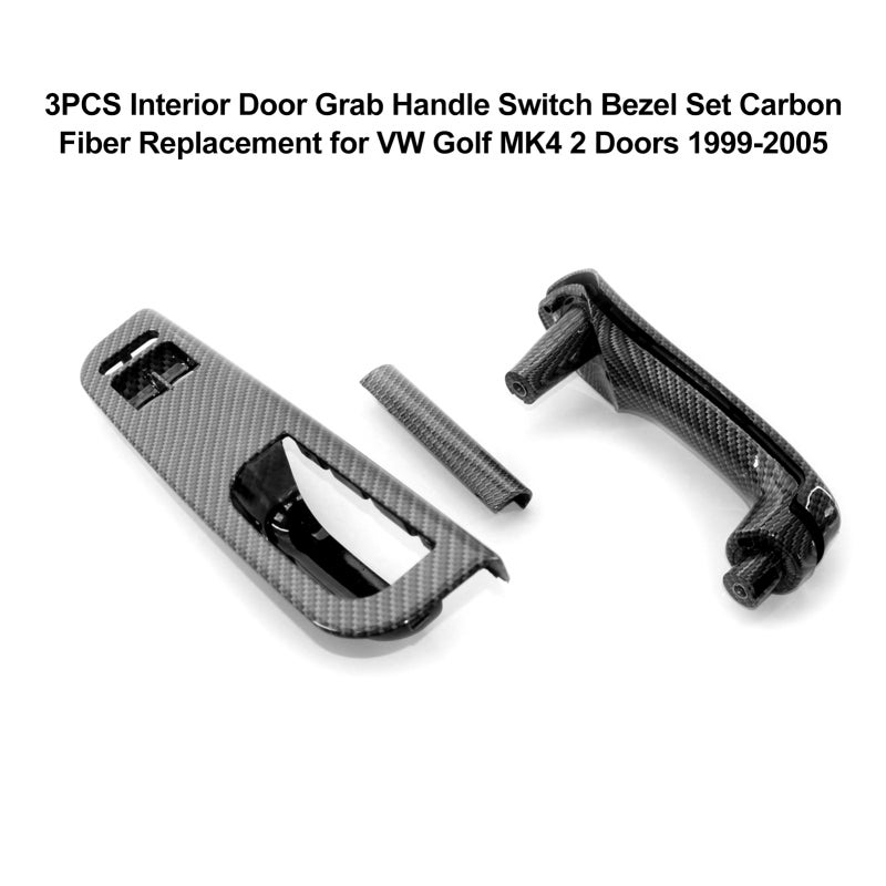 Interior Door Grab Handle Switch Bezel Set: 3PCS Black Carbon Fiber Style - Left-hand Drive Replacement Door Grab Handle Switch Bezel for VW Golf MK4 2 Doors 1999-2005 - Image 2