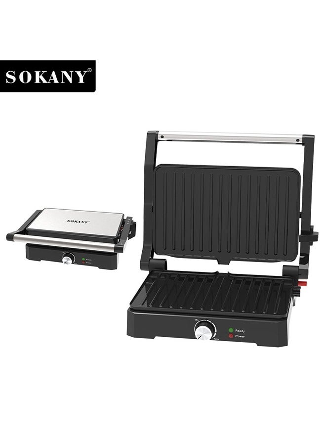 sokany Family Health Grill, Panini Grill, Steak Machine, 1500 Watts, Non-Stick & 180° Full Flat Grill, Temperature Control, SK-08026 Black - Image 1