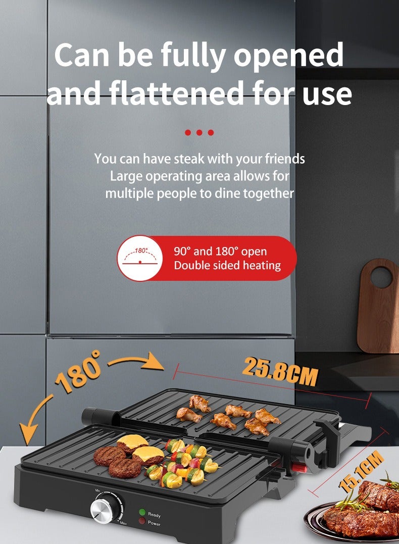 sokany Family Health Grill, Panini Grill, Steak Machine, 1500 Watts, Non-Stick & 180° Full Flat Grill, Temperature Control, SK-08026 Black - Image 3