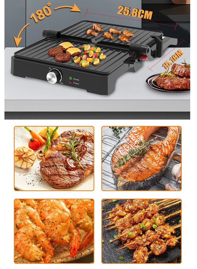sokany Family Health Grill, Panini Grill, Steak Machine, 1500 Watts, Non-Stick & 180° Full Flat Grill, Temperature Control, SK-08026 Black - Image 5