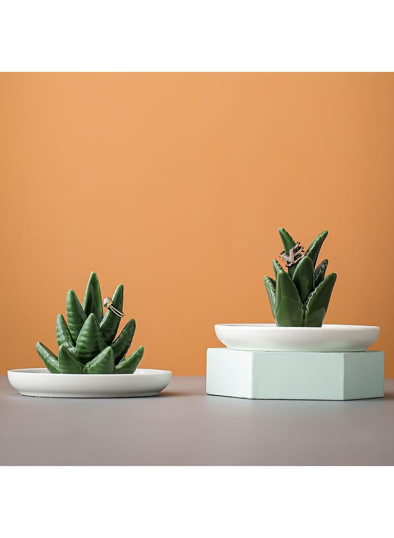 Y&D Ceramic Ring Plate Jewelry Plate Display Rack Creative Earrings Storage Tray Crafts-Green Big Aloe - Image 1