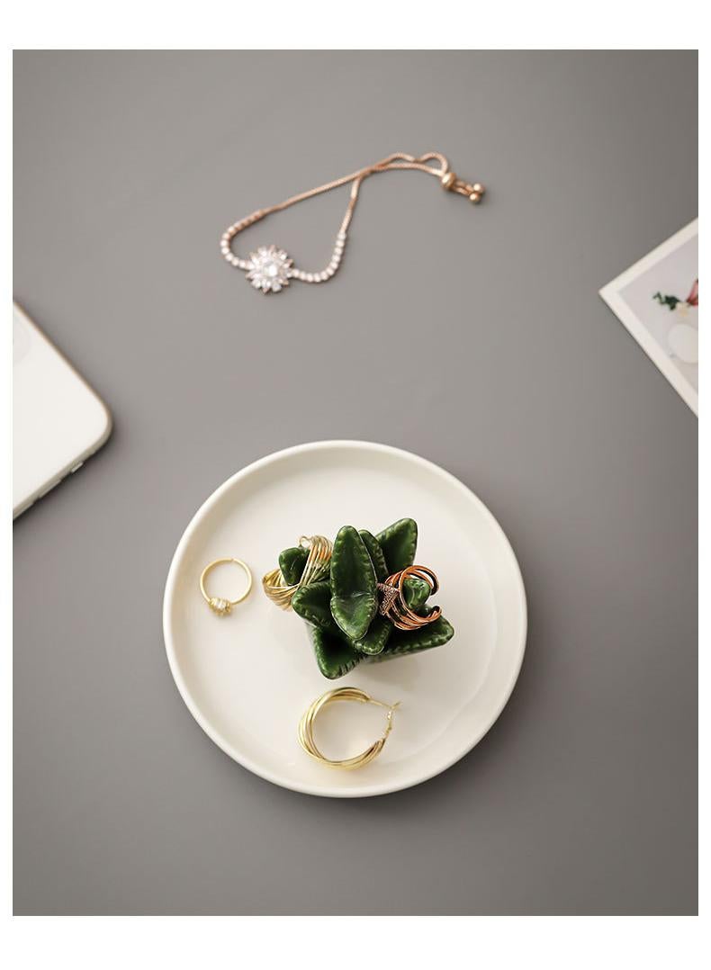 Y&D Ceramic Ring Plate Jewelry Plate Display Rack Creative Earrings Storage Tray Crafts-Green Big Aloe - Image 4