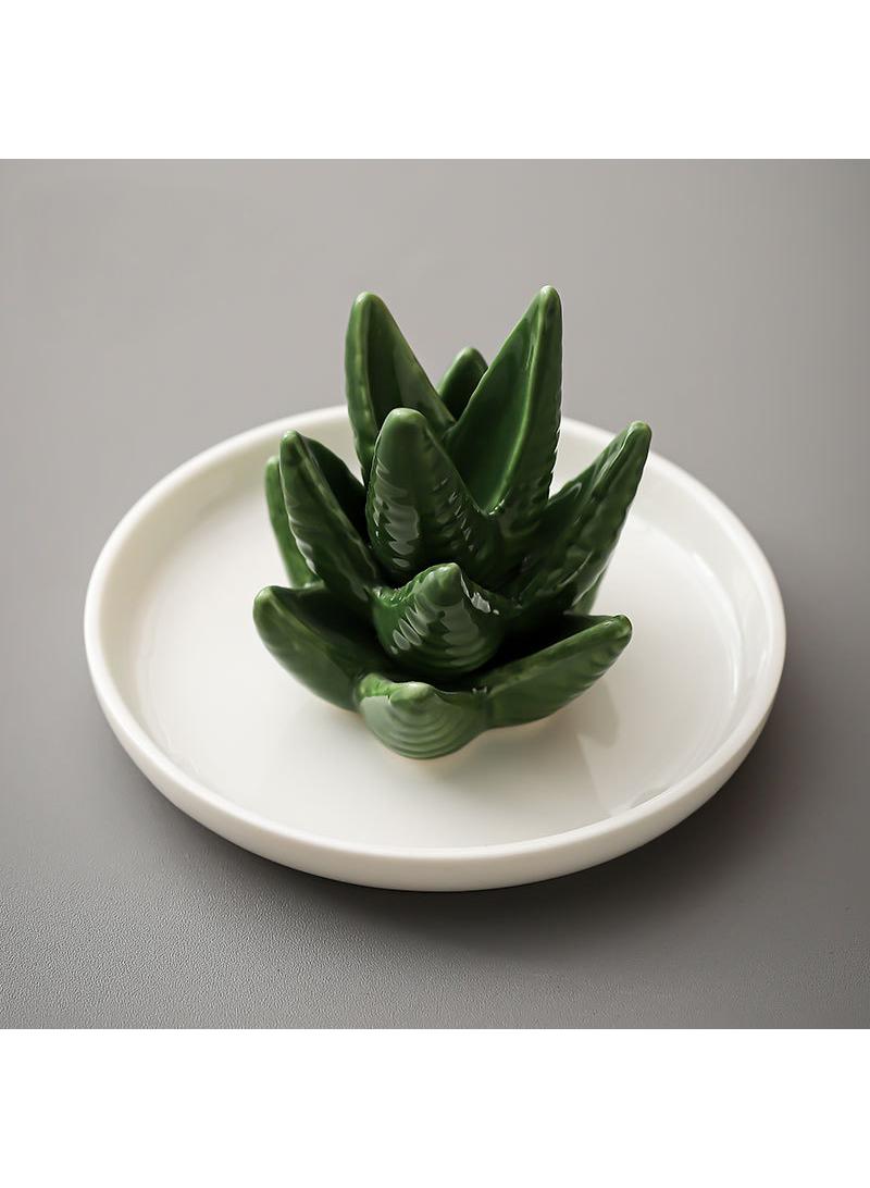 Y&D Ceramic Ring Plate Jewelry Plate Display Rack Creative Earrings Storage Tray Crafts-Green Big Aloe - Image 3