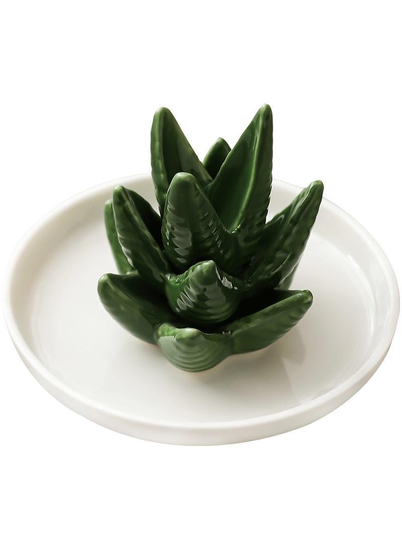 Y&D Ceramic Ring Plate Jewelry Plate Display Rack Creative Earrings Storage Tray Crafts-Green Big Aloe - Image 5