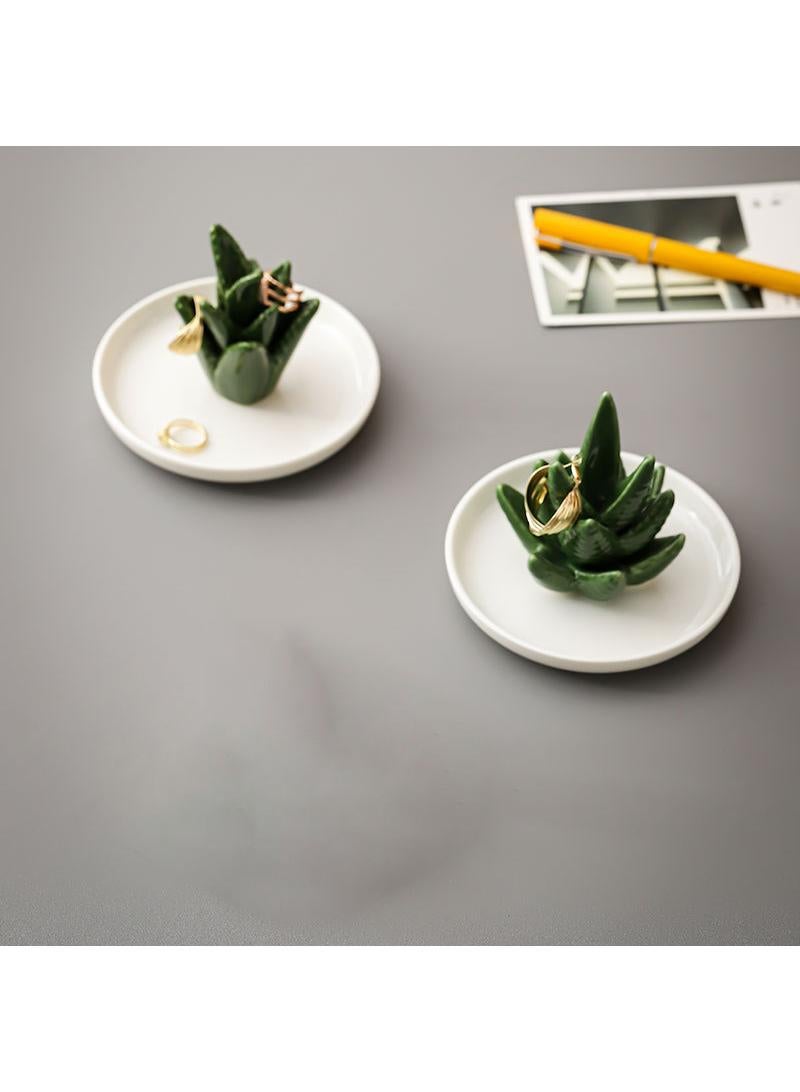 Y&D Ceramic Ring Plate Jewelry Plate Display Rack Creative Earrings Storage Tray Crafts-Green Big Aloe - Image 2