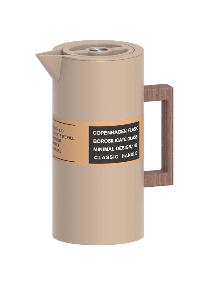 GAZELLA Stainless Steel Tea/Coffee Flask 1.0 Liter Beige/Brown, Borosilicate Glass Inside - Image 1