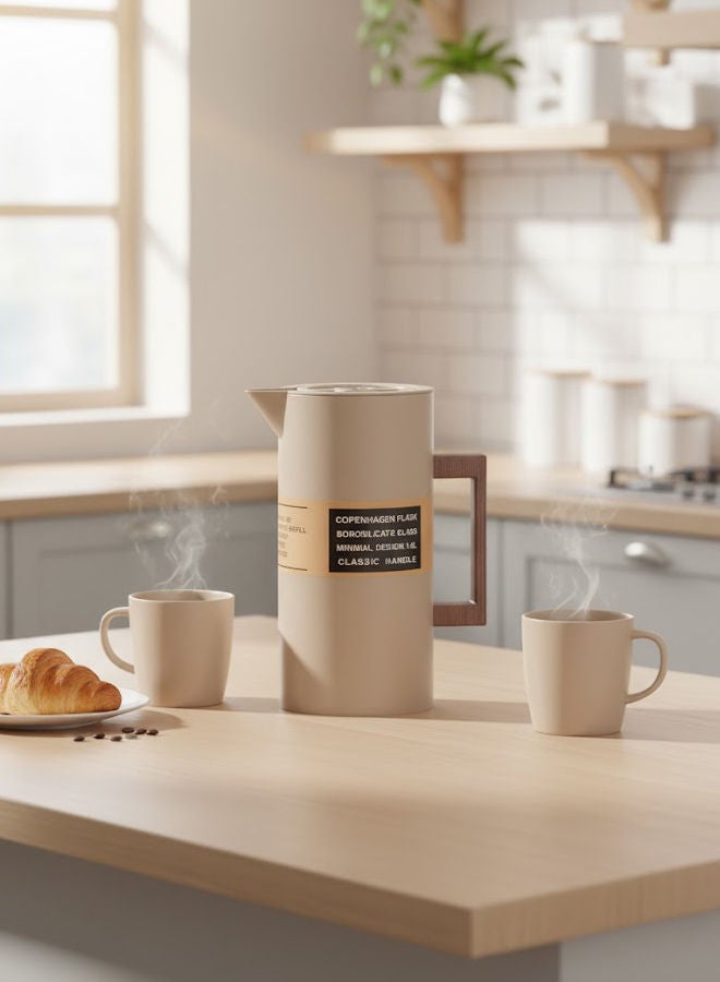 GAZELLA Stainless Steel Tea/Coffee Flask 1.0 Liter Beige/Brown, Borosilicate Glass Inside - Image 2