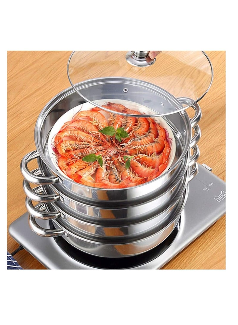 Steam Pot,4 Tier Steamer With Lid Stepped Steamer And Twin Handles,Stainless Steel Stockpot,Multifunction Large Soup Pot Cooking Pot For Living Kitchen Food Cooking,28X40CM Rice Steamer - Image 2
