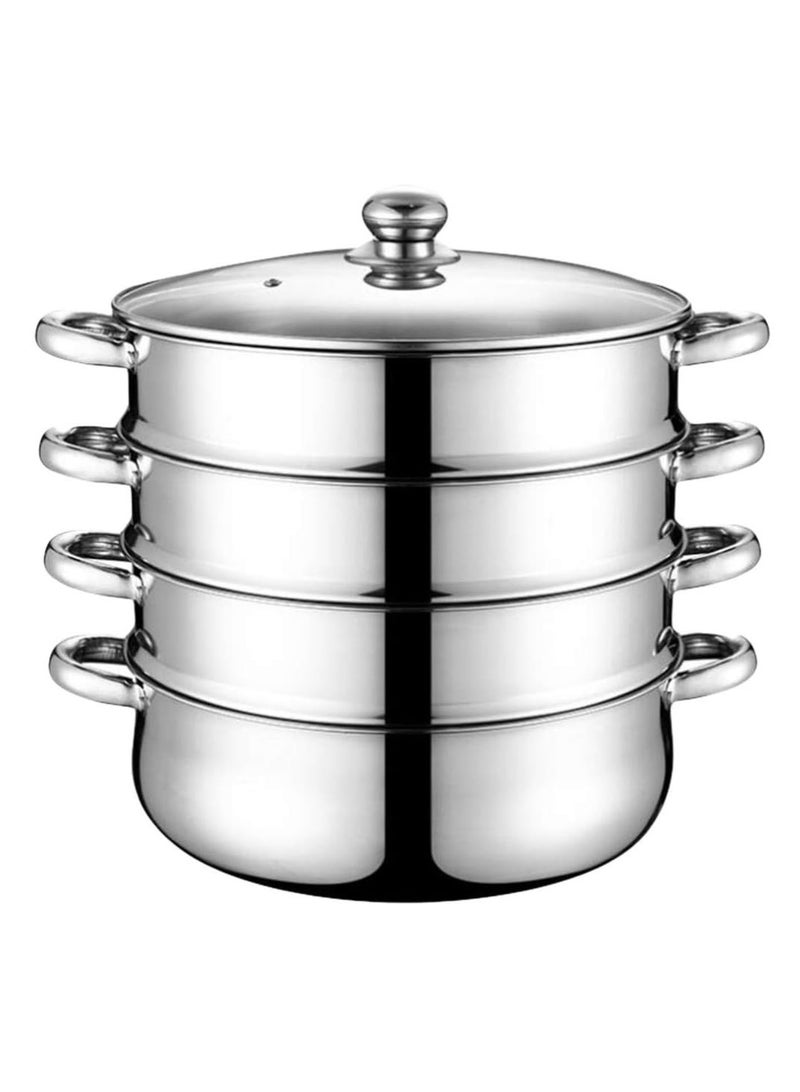Steam Pot,4 Tier Steamer With Lid Stepped Steamer And Twin Handles,Stainless Steel Stockpot,Multifunction Large Soup Pot Cooking Pot For Living Kitchen Food Cooking,28X40CM Rice Steamer - Image 1
