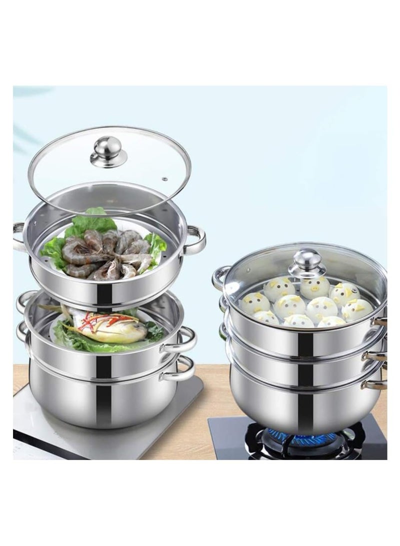Steam Pot,4 Tier Steamer With Lid Stepped Steamer And Twin Handles,Stainless Steel Stockpot,Multifunction Large Soup Pot Cooking Pot For Living Kitchen Food Cooking,28X40CM Rice Steamer - Image 5