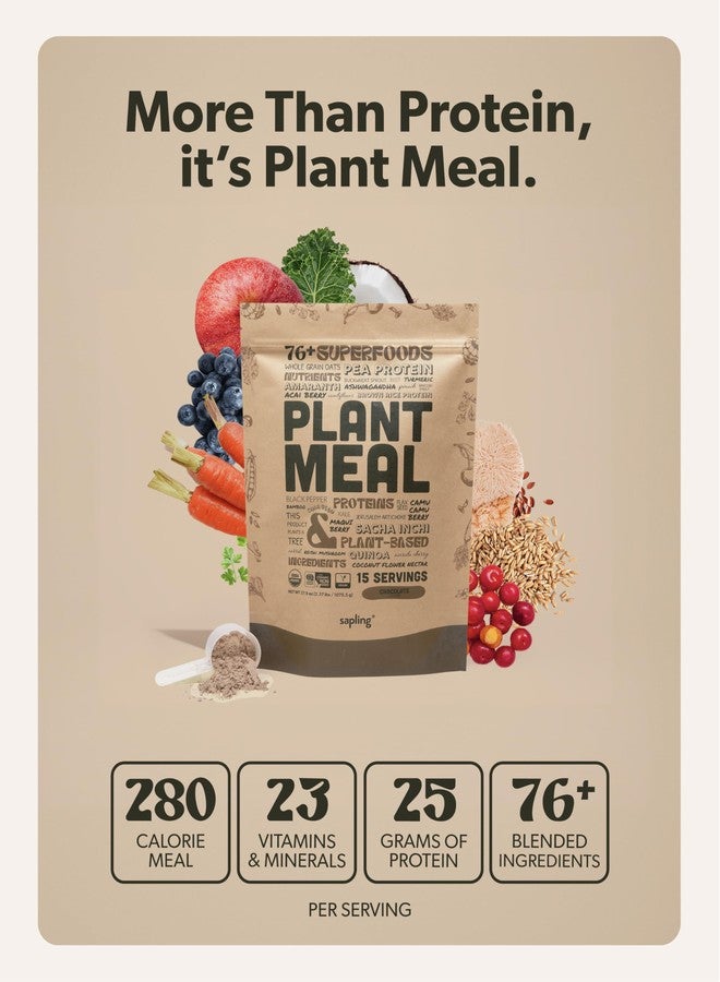 sapling Plant Meal Replacement Shake - Chocolate - 25g of Plant Based Vegan Protein Powder, 76+ Organic Superfoods, Vitamins & Minerals, Mushrooms, Super Greens, Digestive Enzymes & Probiotics - 15 Servings - Image 3