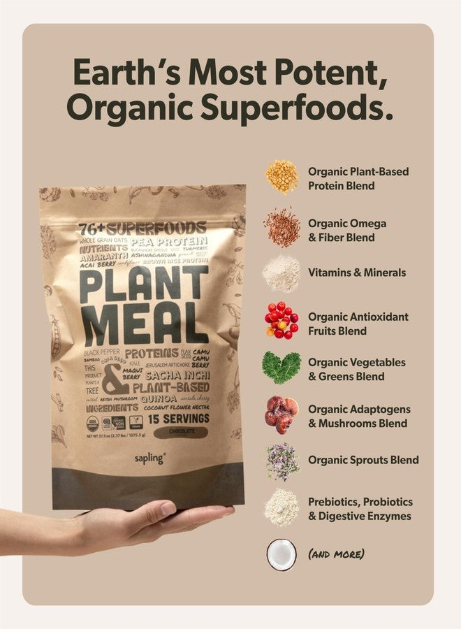 sapling Plant Meal Replacement Shake - Chocolate - 25g of Plant Based Vegan Protein Powder, 76+ Organic Superfoods, Vitamins & Minerals, Mushrooms, Super Greens, Digestive Enzymes & Probiotics - 15 Servings - Image 5