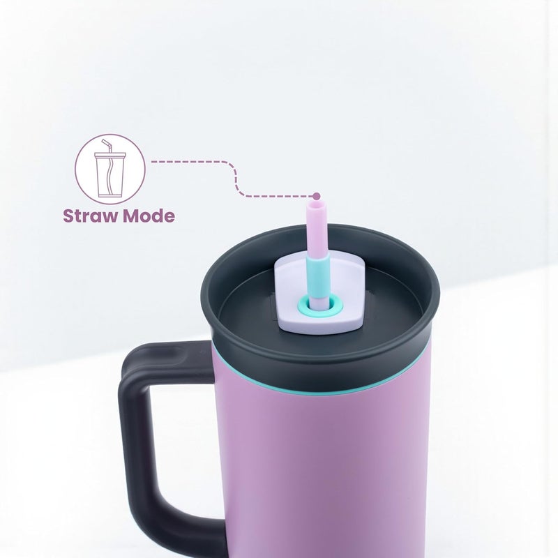 KELVEE 40oz Tumbler with Handle and Straw Lid, Reusable Vacuum Insulated Stainless Steel Water Bottle Leakproof Coffee Sipper Mug for Keeping Beverages Hot or Cold,Perfect for Travel (Lavender) - Image 3