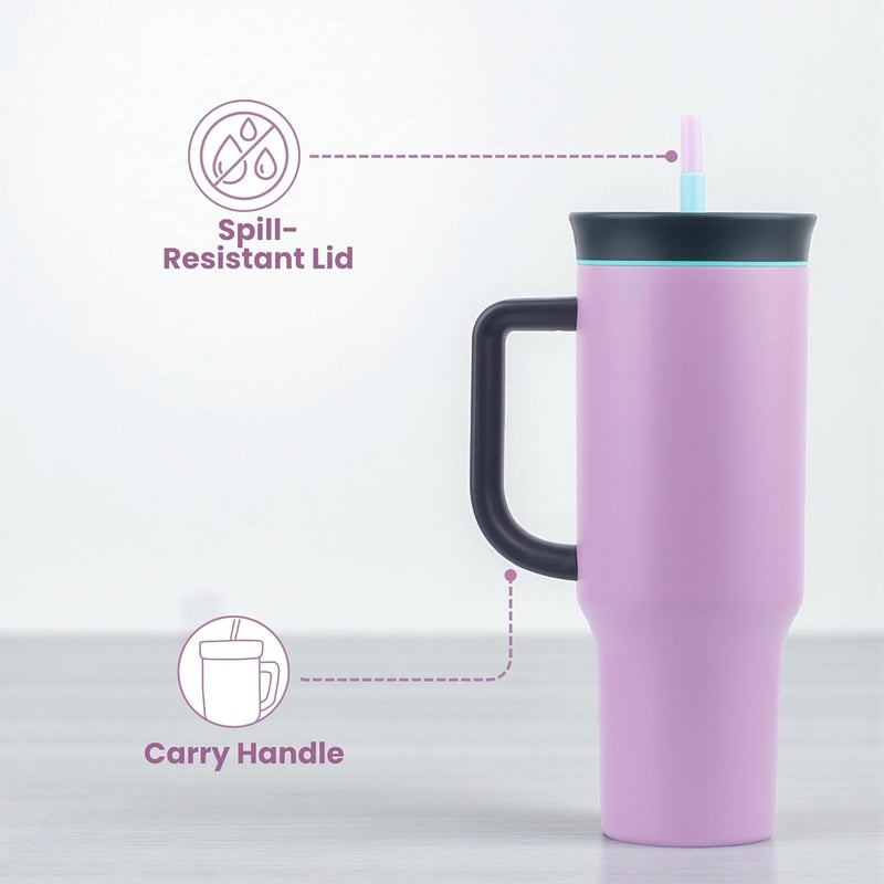 KELVEE 40oz Tumbler with Handle and Straw Lid, Reusable Vacuum Insulated Stainless Steel Water Bottle Leakproof Coffee Sipper Mug for Keeping Beverages Hot or Cold,Perfect for Travel (Lavender) - Image 5