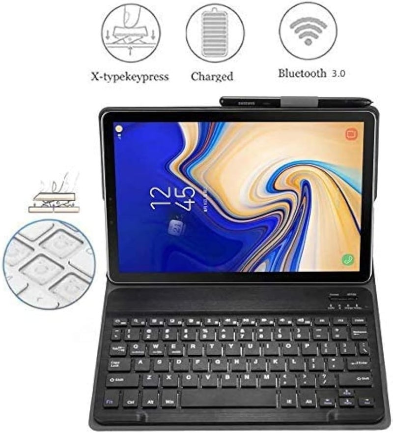 JAMIE Keyboard Leather Case For Galaxy Tab S7 Plus T970/ T975/ T976 2020, 7 Color Backlit Slim Pu Case Wireless Bluetooth Stand Removable Keyboard Shell Cover For 12.4 Inch (Black) - Image 2