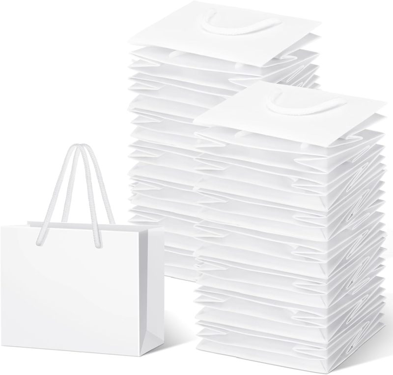 Mini White Paper Gift Bags With Handles: 10 x 12 x 6 Cm - Easy To Customize Blank Canvas For Party Favors Baby Showers Weddings Candy Business Samples - Image 1