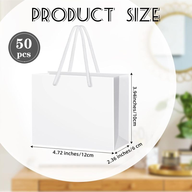 Mini White Paper Gift Bags With Handles: 10 x 12 x 6 Cm - Easy To Customize Blank Canvas For Party Favors Baby Showers Weddings Candy Business Samples - Image 2