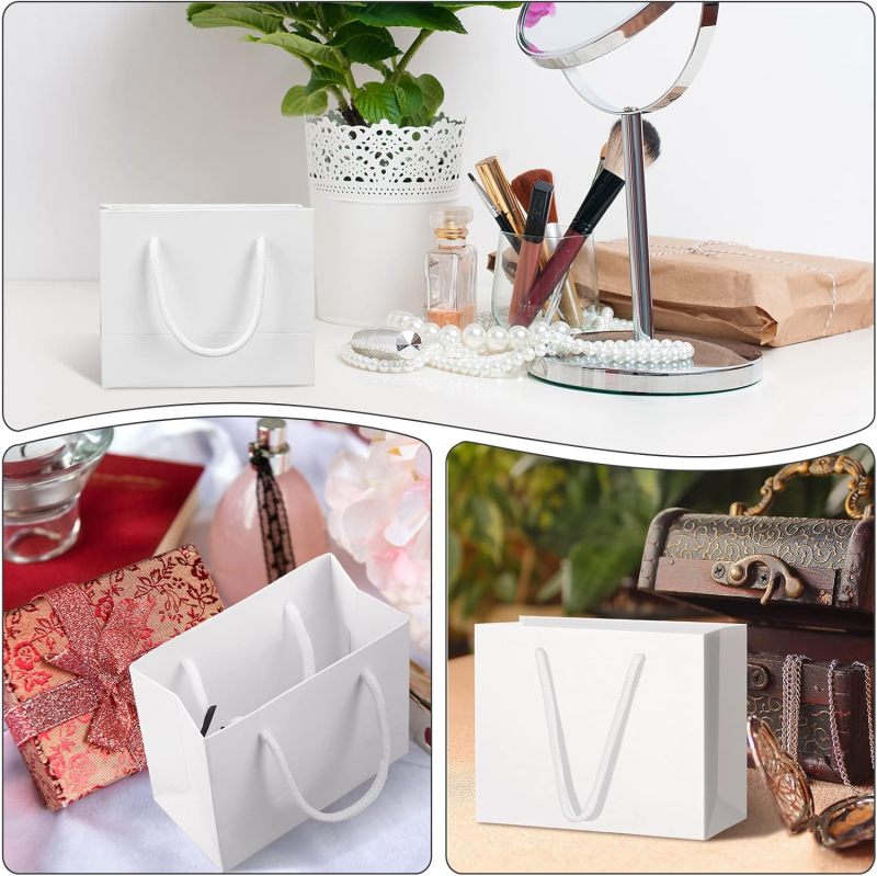 Mini White Paper Gift Bags With Handles: 10 x 12 x 6 Cm - Easy To Customize Blank Canvas For Party Favors Baby Showers Weddings Candy Business Samples - Image 5
