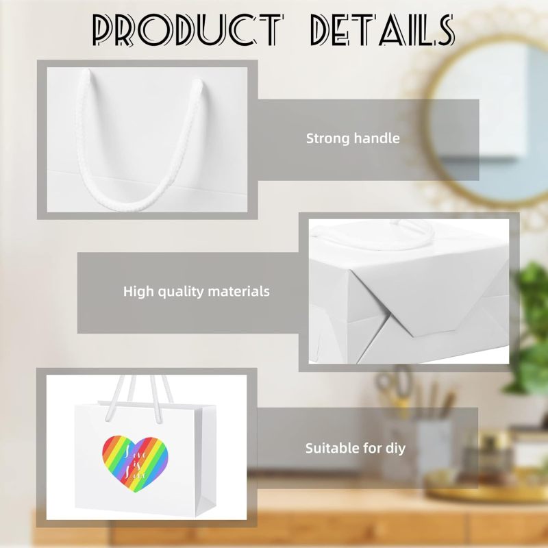 Mini White Paper Gift Bags With Handles: 10 x 12 x 6 Cm - Easy To Customize Blank Canvas For Party Favors Baby Showers Weddings Candy Business Samples - Image 3