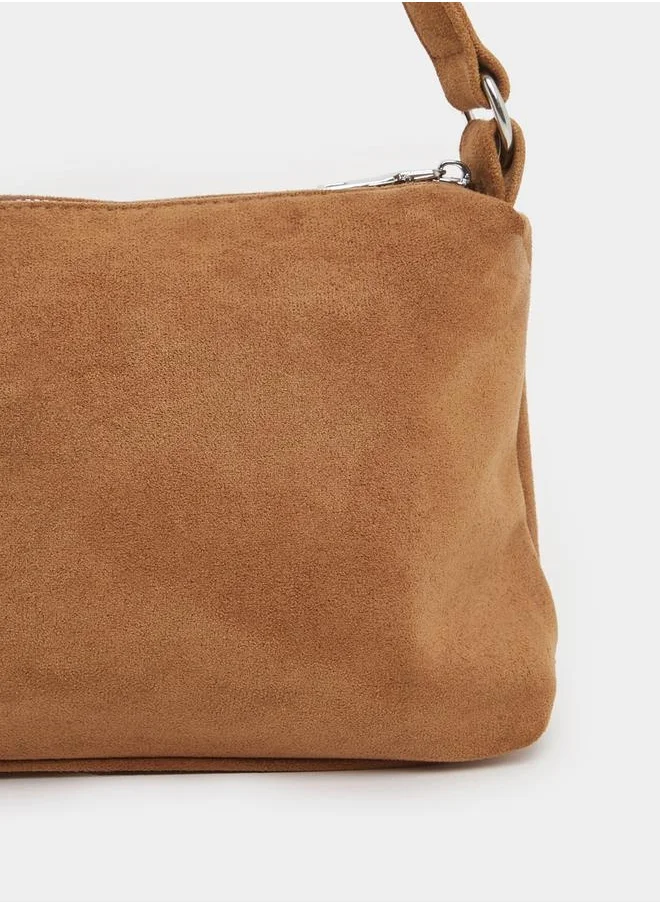Styli Plain Baguette Bag with Zip Closure