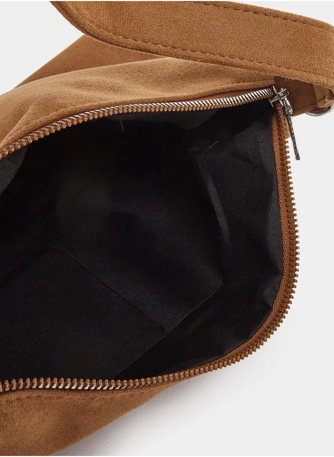 Styli Plain Baguette Bag with Zip Closure