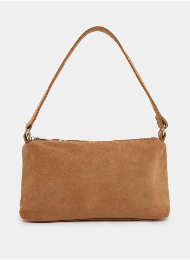 Styli Plain Baguette Bag with Zip Closure