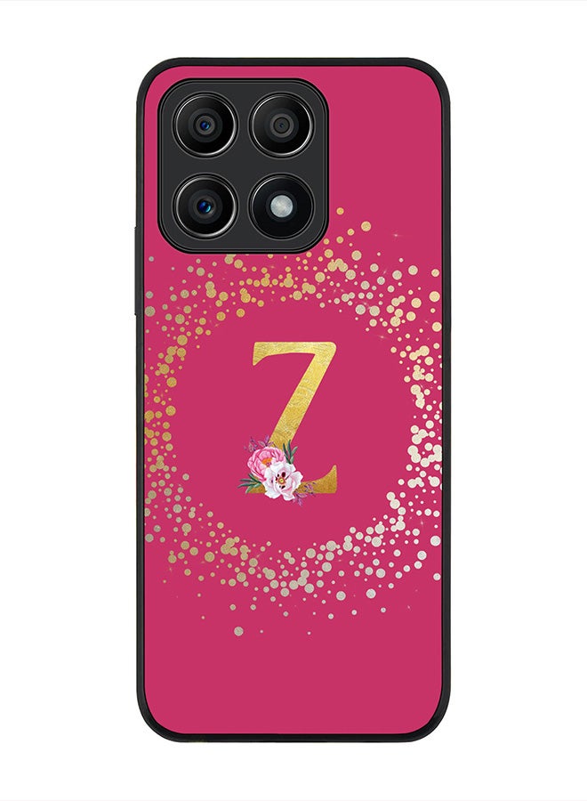 Stylizedd Rugged Black edge case for Honor X8A 4G, Slim fit Rubber Edges Thin Cover -  Custom Monogram Initial Letter Floral Pattern Alphabet - Z  (Dark Pink Rose ) - Image 1