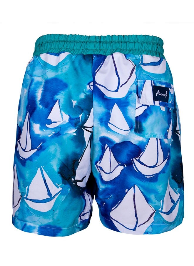 Anemoss - Sailboats Men Swim Shorts with Elastic Drawstring Waistband Small - Image 1