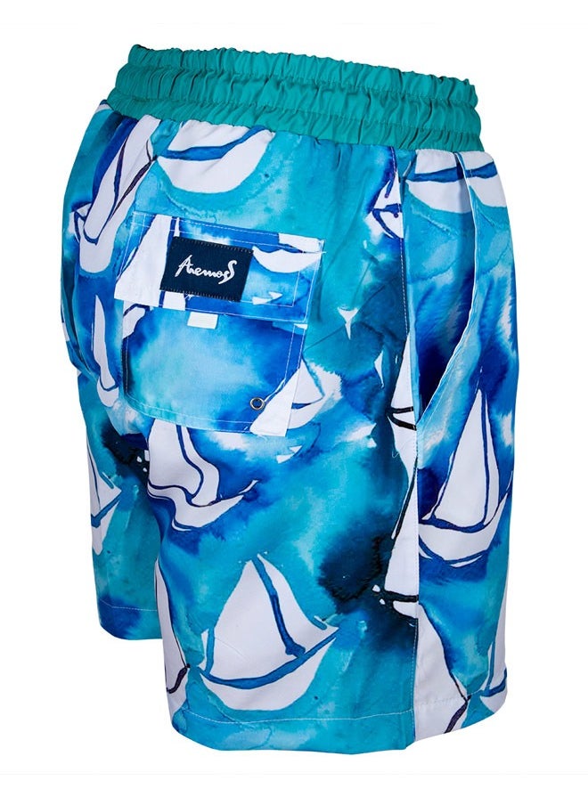 Anemoss - Sailboats Men Swim Shorts with Elastic Drawstring Waistband Small - Image 1