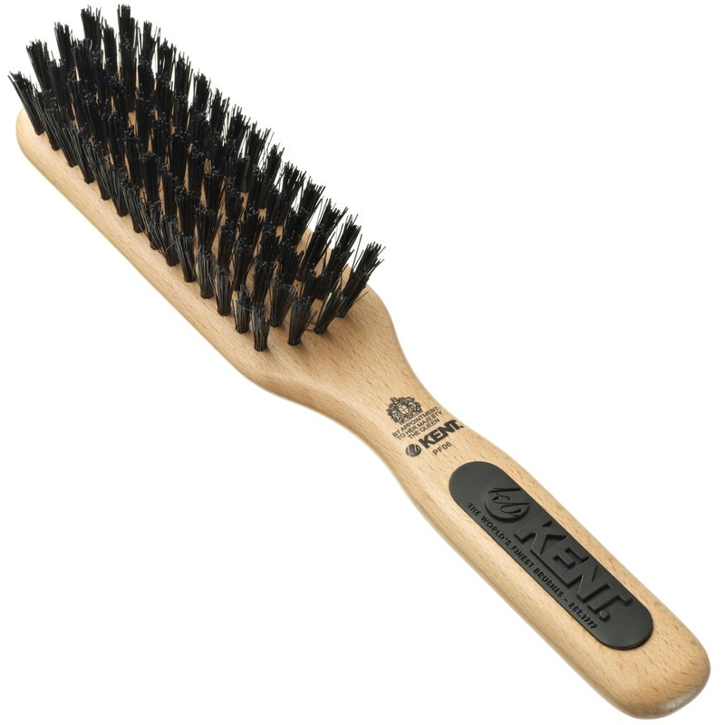 Kent PF06 Natural Wood Boar Bristle Hair Brush  Straightening and Styling Brush for Short to Medium Length Hair Travel Hair BrushFor shining and Smoothing Brush Made in England